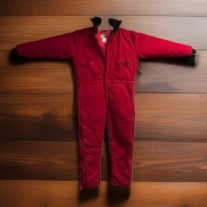 L Tall WearGuard Mens Insulated Coveralls Red Zip Hood Legs Front ++ USA EUC